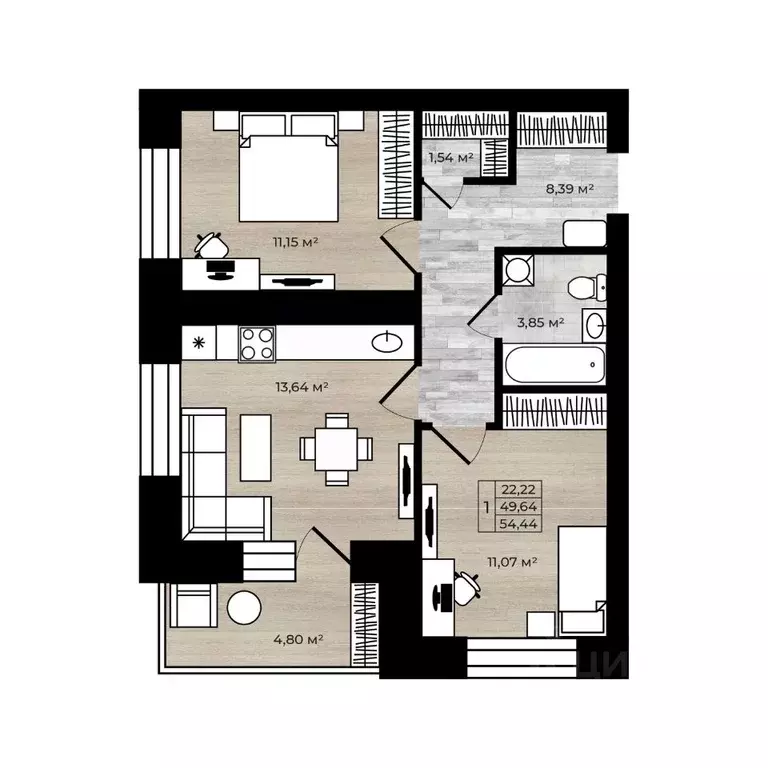 2-к кв. Ярославская область, Ярославль Тормозное ш. (54.44 м) - Фото 1