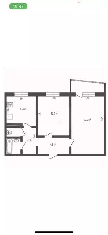 2-к кв. Тюменская область, Тюмень Одесская ул., 38 (51.0 м) - Фото 1