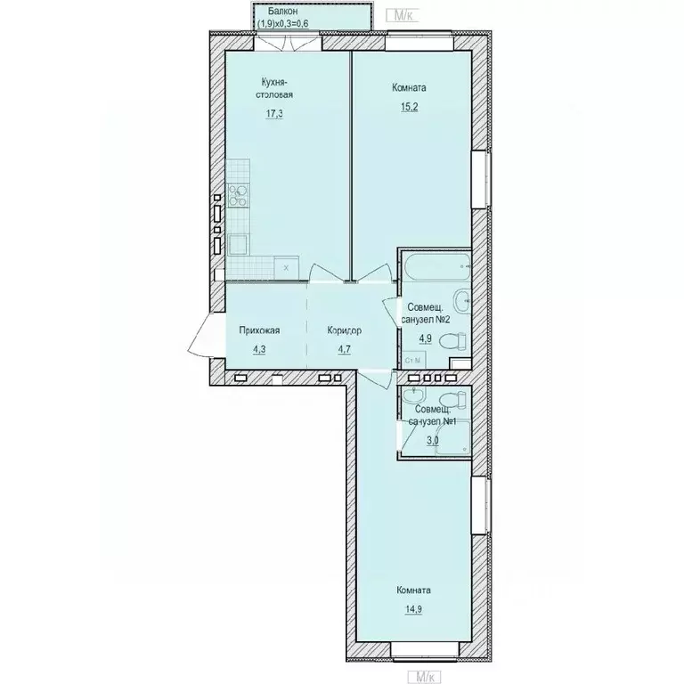 2-к кв. Удмуртия, Завьяловский район, с. Первомайский Санвилл жилой ... - Фото 1