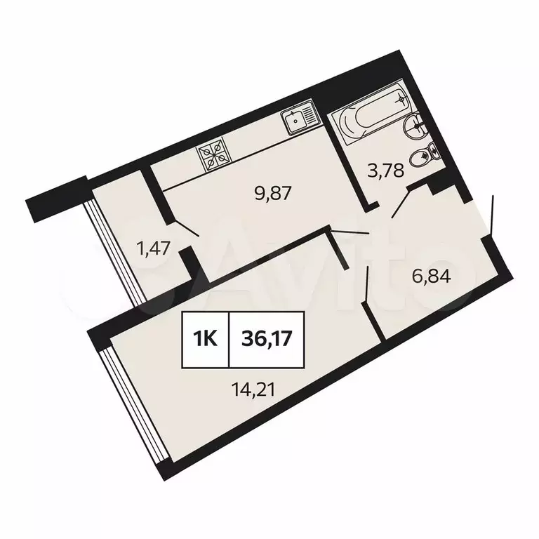 1-к. квартира, 36,2 м, 8/9 эт. - Фото 0