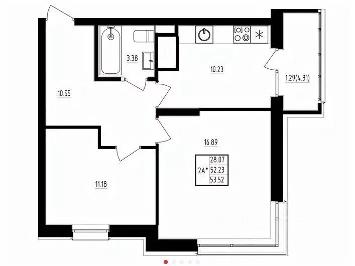 2-к кв. Татарстан, Казань ул. Мансура Хасанова, 13А (54.0 м) - Фото 2