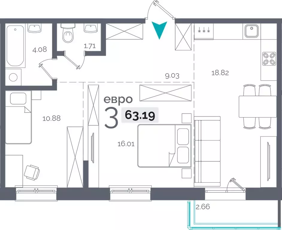 2-комнатная квартира: Иркутск, Пулковский переулок, 28 (63.19 м) - Фото 1