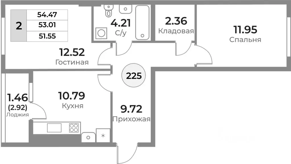 2-к кв. Калининградская область, Калининград Пригородная ул. (53.01 м) - Фото 0