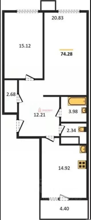 2-к кв. Пензенская область, Пенза ул. Кордон Студеный, 46 (74.28 м) - Фото 1