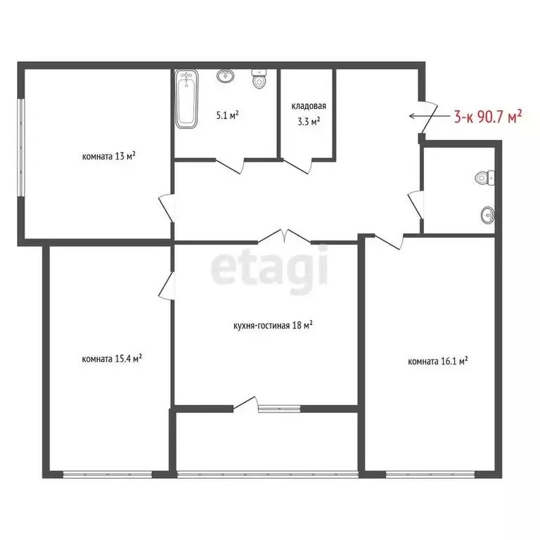 3-комнатная квартира: Екатеринбург, улица Блюхера, 95 (90.7 м) - Фото 1