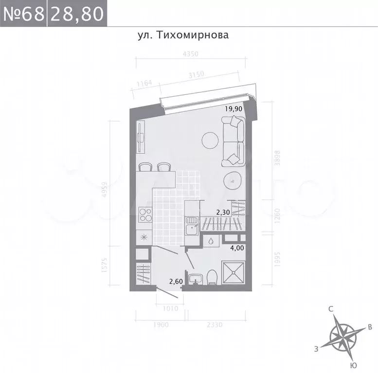 Квартира-студия, 28,8 м, 4/5 эт. - Фото 0