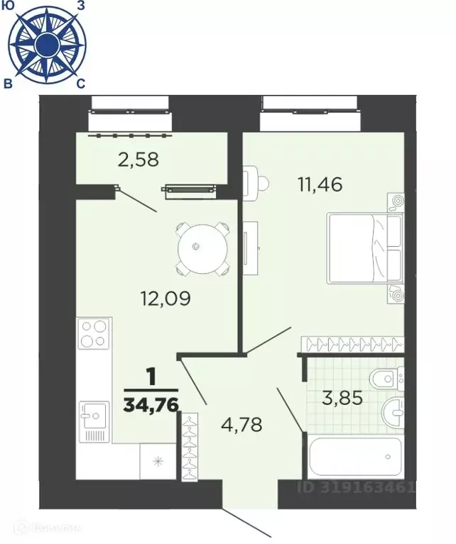 1-к кв. Рязанская область, Рязань ул. Семчинская, 11к2 (34.76 м) - Фото 0
