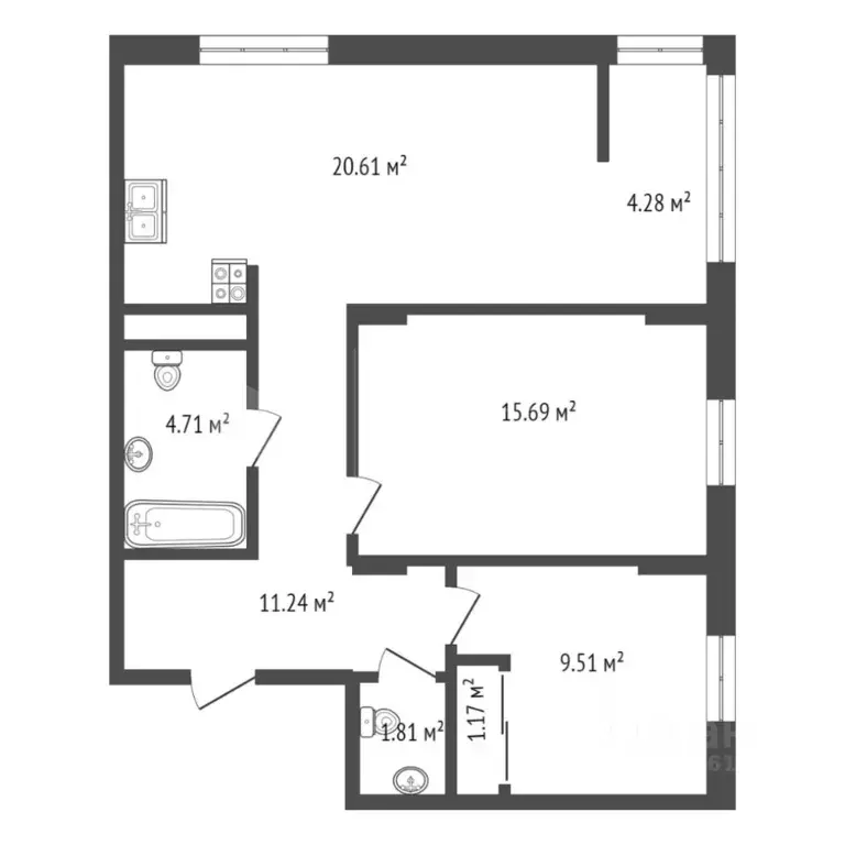 2-к кв. Тюменская область, Тюмень ул. Тимофея Кармацкого, 3 (64.7 м) - Фото 1