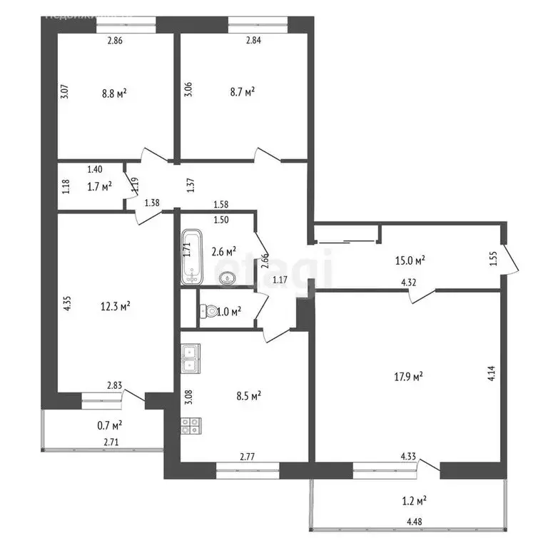 4-комнатная квартира: Чита, проспект Фадеева, 12 (76.5 м) - Фото 0