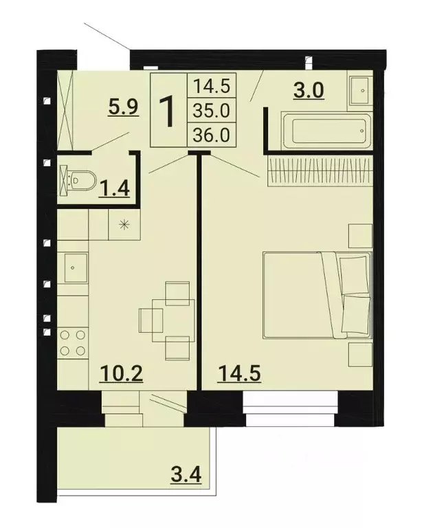 1-к кв. Орловская область, Орловский муниципальный округ, д. Образцово ... - Фото 1