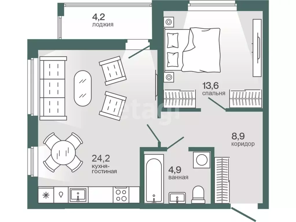 2-комнатная квартира: Тюмень, улица Игоря Комиссарова, 6 (53.65 м) - Фото 0