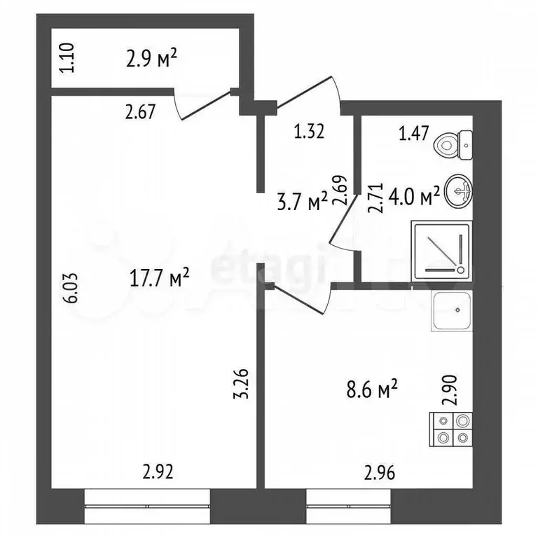 1-к. квартира, 36,9 м, 2/3 эт. - Фото 0