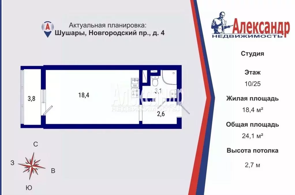 Студия Санкт-Петербург пос. Шушары, просп. Новгородский, 4 (24.1 м) - Фото 2