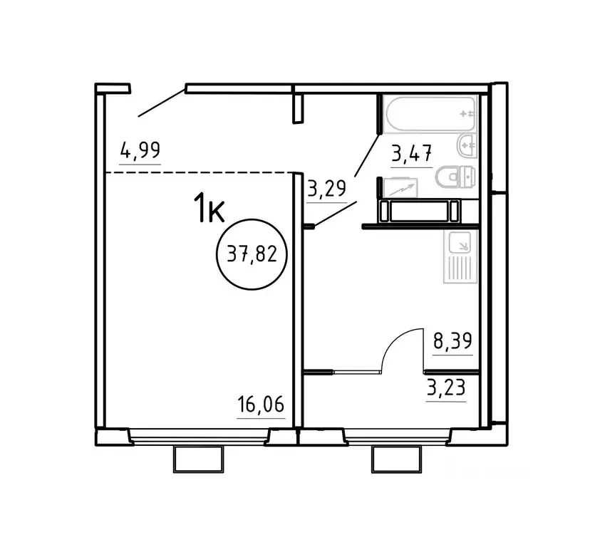 1-к кв. Челябинская область, Челябинск ул. Блюхера, 2.3.1 (37.82 м) - Фото 1