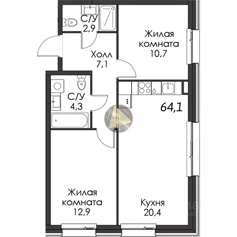 2-к кв. Санкт-Петербург Галерный проезд, 1К2 (64.1 м) - Фото 2