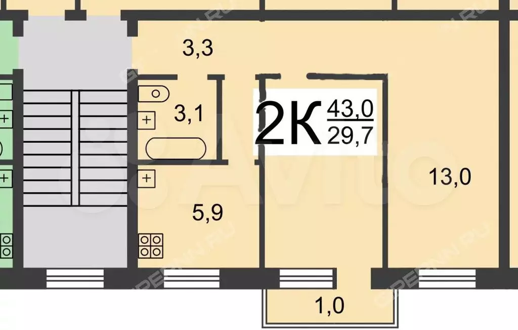 2-к. квартира, 42 м, 2/4 эт. - Фото 0