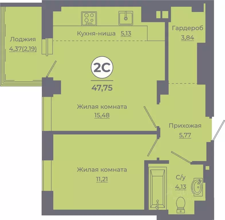 2-к кв. Ростовская область, Ростов-на-Дону ул. Жданова, 31 (47.5 м) - Фото 0
