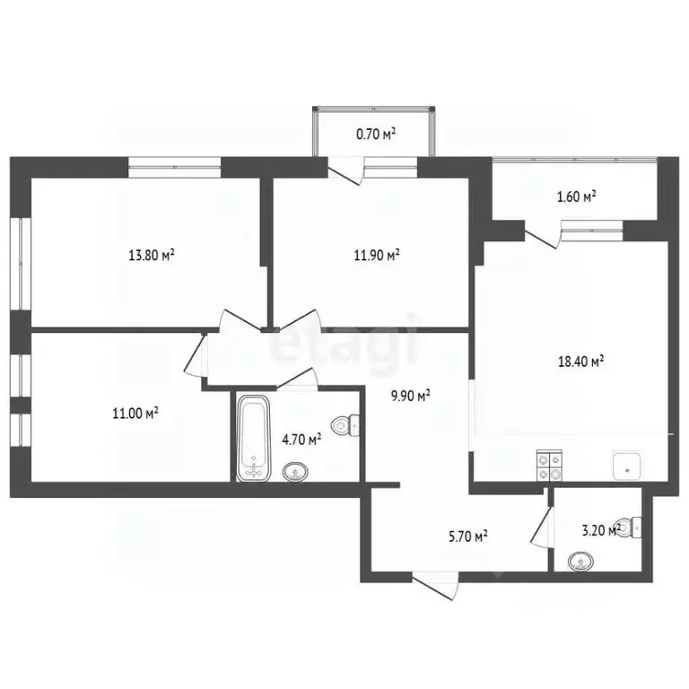 3-к кв. Тюменская область, Тюмень Полевая ул., 117к8 (78.6 м) - Фото 2