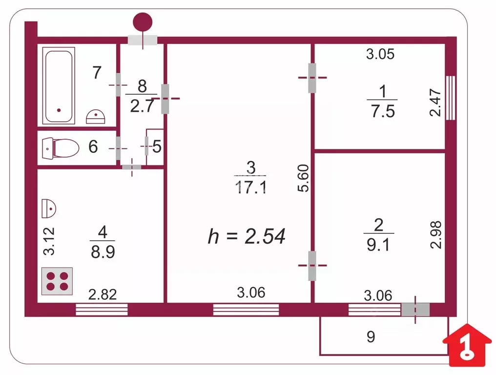 3-к кв. Омская область, Омск ул. Володарского, 122 (49.3 м) - Фото 1