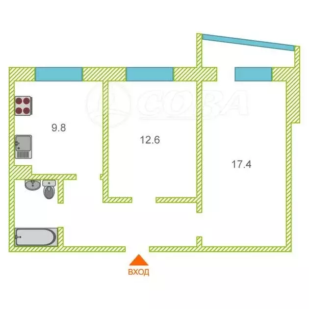 2-комнатная квартира: Тюмень, улица Федюнинского, 3 (33 м) - Фото 2