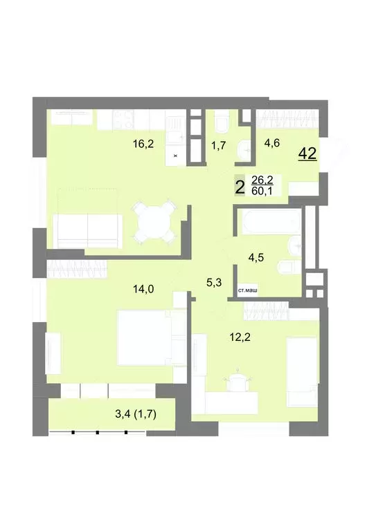 2-комнатная квартира: Екатеринбург, улица Шаумяна, 77 (60.1 м) - Фото 0