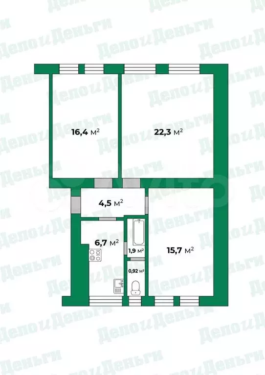 3-к. квартира, 69 м, 4/4 эт. - Фото 0