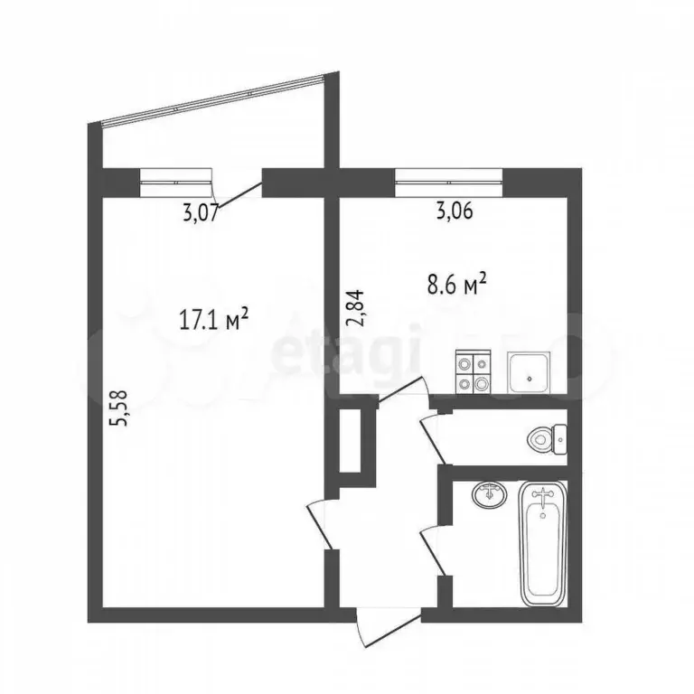 1-к. квартира, 33 м, 3/9 эт. - Фото 0