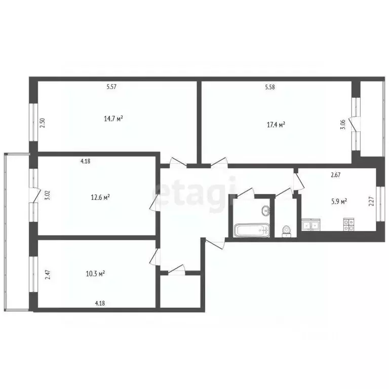 4-к кв. Челябинская область, Челябинск Солнечная ул., 40 (76.2 м) - Фото 2