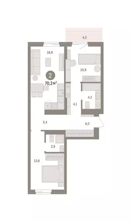 2-комнатная квартира: Омск, ЖК Кварталы Драверта (70.19 м) - Фото 2