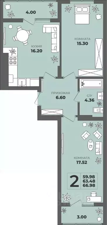 2-к кв. Калининградская область, Калининград ул. Генерала Толстикова, ... - Фото 1