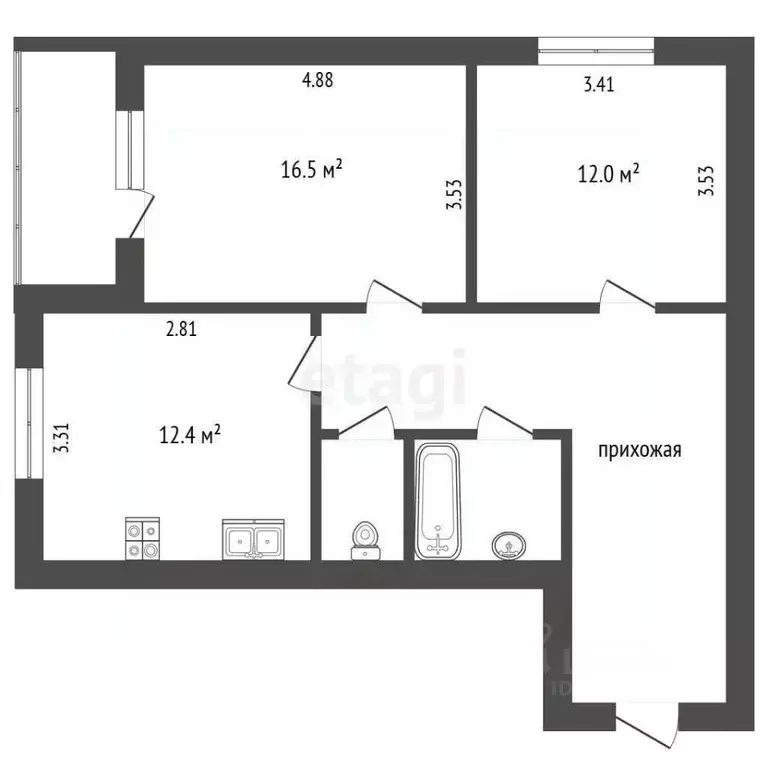 2-к кв. Белгородская область, Белгородский район, Северный городское ... - Фото 2
