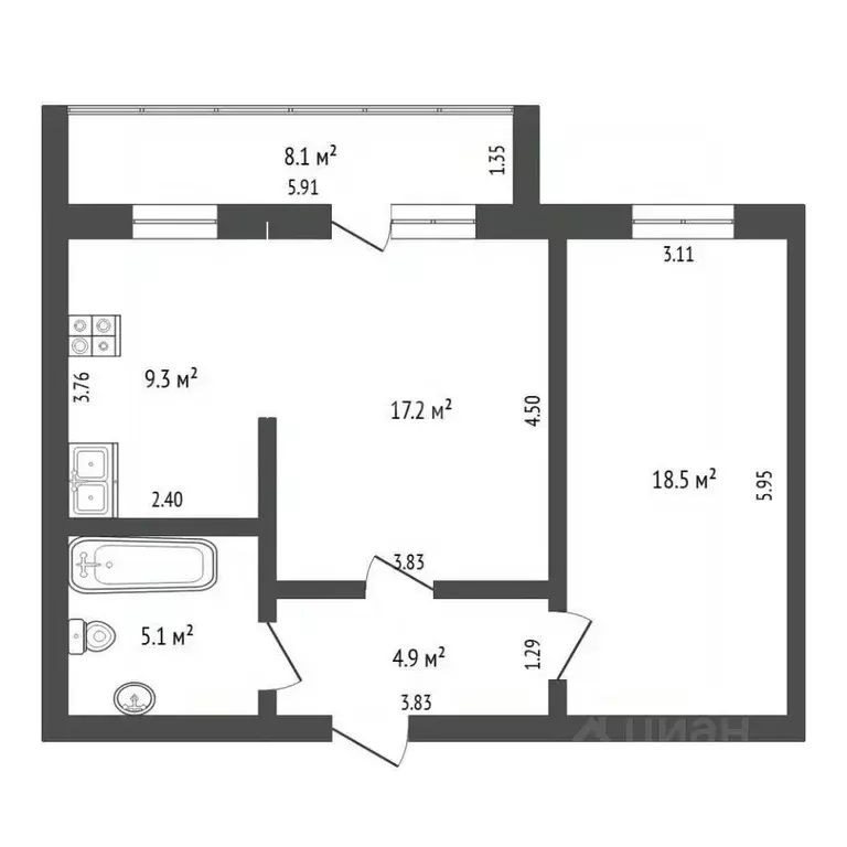 2-к кв. Тюменская область, Тюмень ул. Евгения Богдановича, 11/3 (55.2 ... - Фото 1