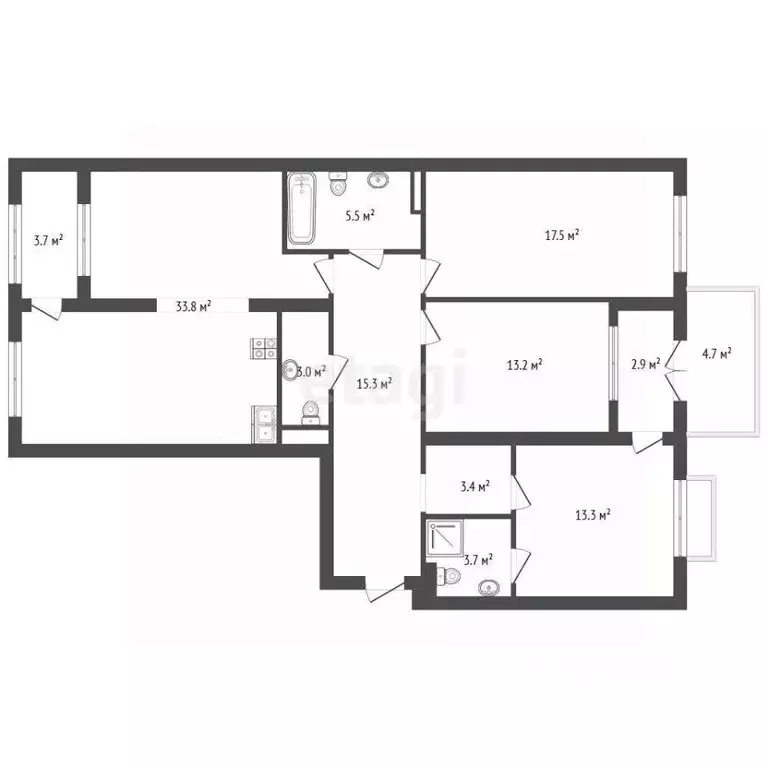 3-к кв. Тюменская область, Тюмень ул. Федюнинского, 30к9 (112.4 м) - Фото 2