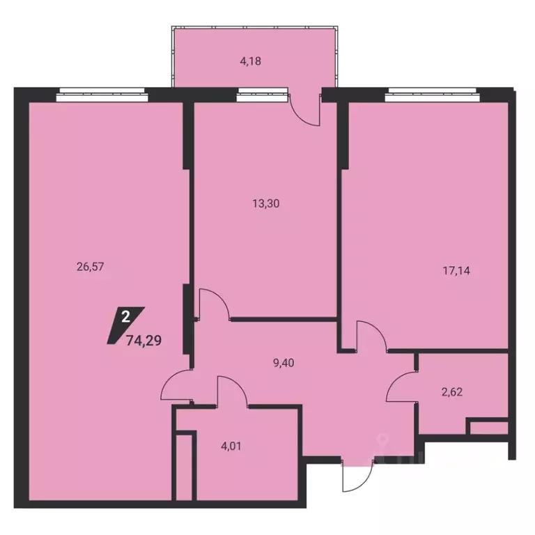 2-к кв. Свердловская область, Екатеринбург ул. Громова, 26 (74.29 м) - Фото 1