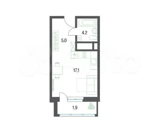 Квартира-студия, 28,1 м, 6/22 эт. - Фото 0