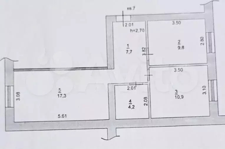 2-к. квартира, 49,9 м, 3/5 эт. - Фото 0