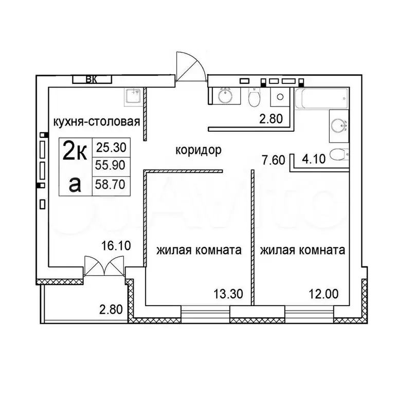 2-к. квартира, 58,7 м, 5/8 эт. - Фото 0