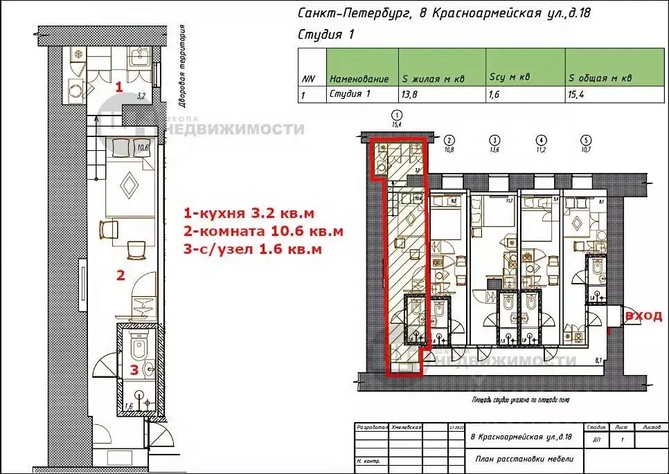 Студия Санкт-Петербург 8-я Красноармейская ул., 18 (15.5 м) - Фото 1