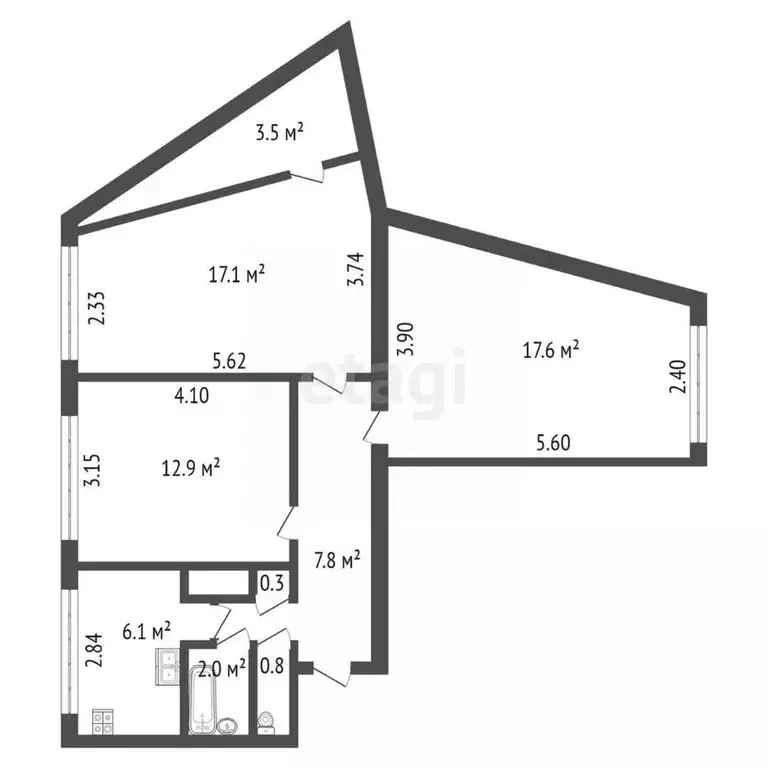 3-к кв. санкт-петербург серебристый бул, 24к2 (68.1 м) - Фото 1