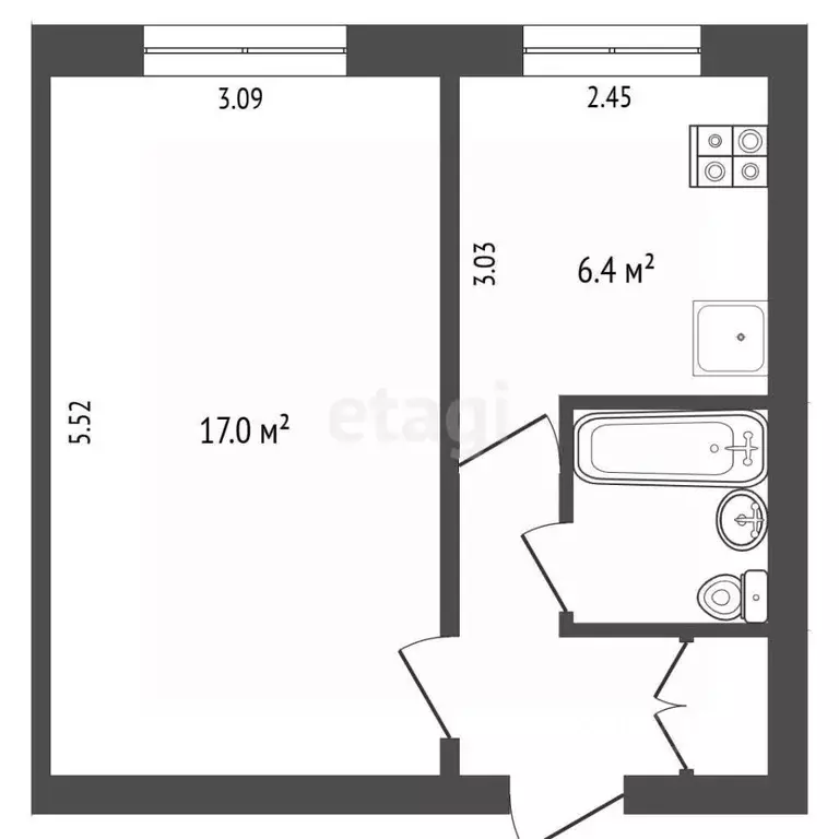 1-к кв. Калужская область, Калуга Гвардейская ул., 3 (30.1 м) - Фото 2