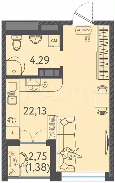 квартира-студия, 27,8 м, 7/9 эт. - Фото 0