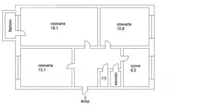 3-комнатная квартира: посёлок Хомяково, Хомяковская улица, 17 (65.5 м) - Фото 1