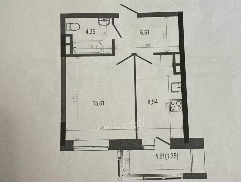 1-к кв. Татарстан, Казань Приволжская ул., 210 (36.0 м) - Фото 2