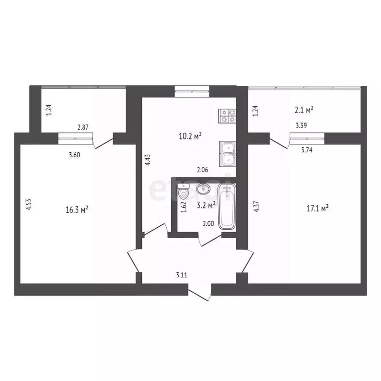 2-к кв. Башкортостан, с. Федоровка ул. Школьная, 24А (51.5 м) - Фото 2