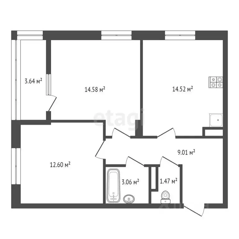 2-к кв. Брянская область, Брянск ул. Комарова, 47 (60.4 м) - Фото 1