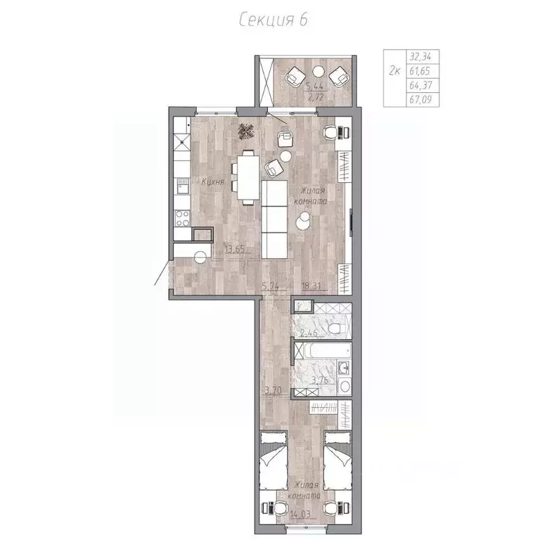 2-к кв. Хабаровский край, Хабаровск пос. Березовка, Эколенд жилой ... - Фото 1