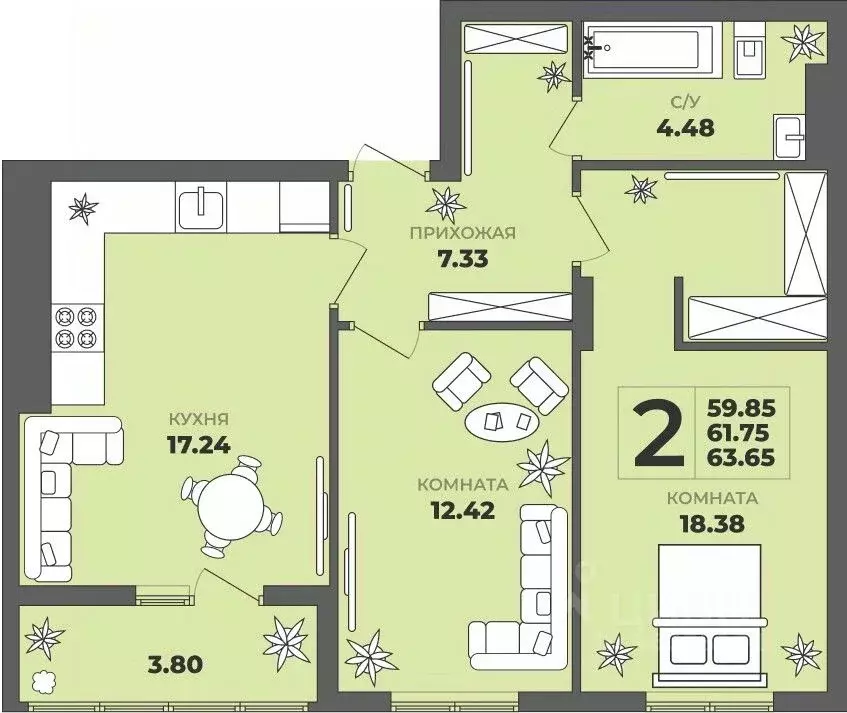 2-к кв. Калининградская область, Калининград ул. Генерала Толстикова, ... - Фото 1