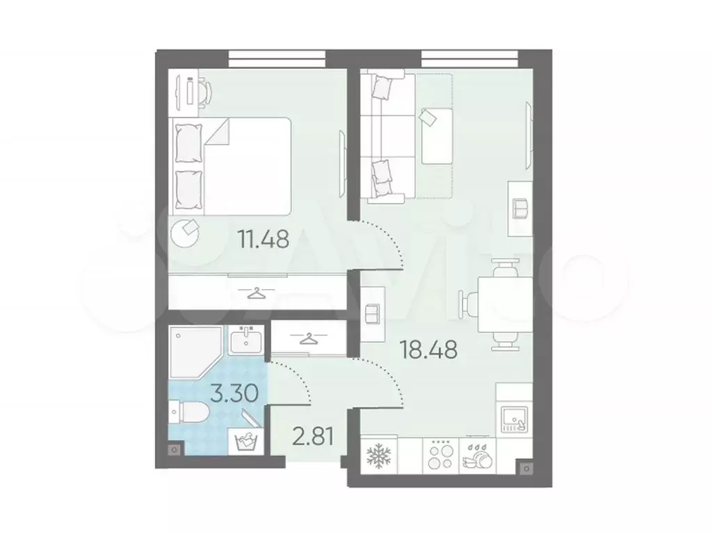 1-к. квартира, 36,1 м, 2/22 эт. - Фото 0