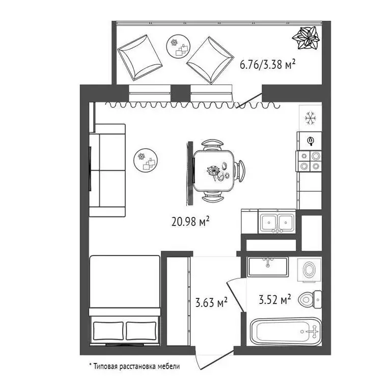 Квартира-студия: деревня Патрушева, улица Александра Пушкина, 10 (32 ... - Фото 1