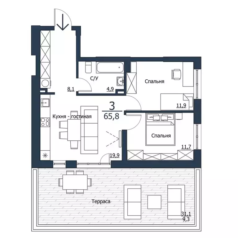 Продаётся 2-к квартира, 65.8 м - Фото 1